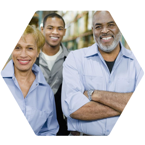 group of smiling manufacturing workers